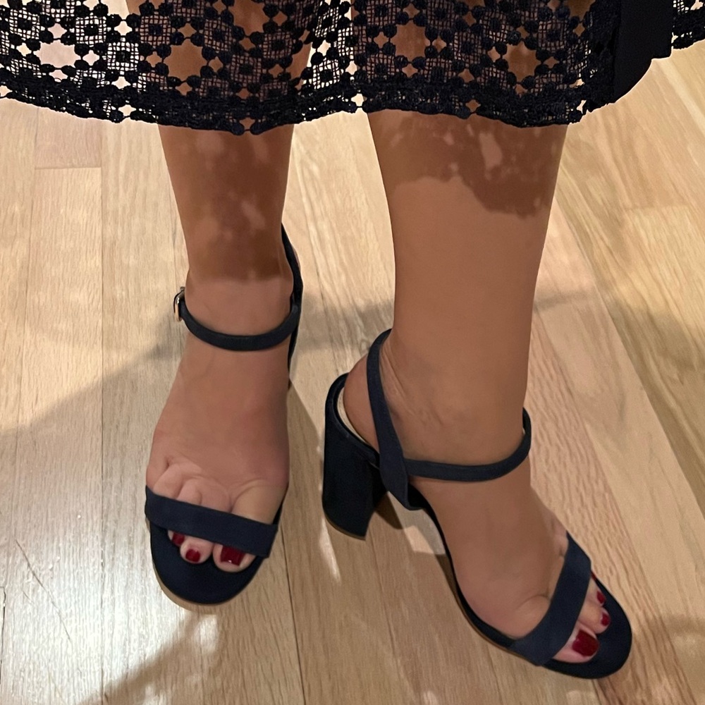 Navy ankle strap block heels (8M)